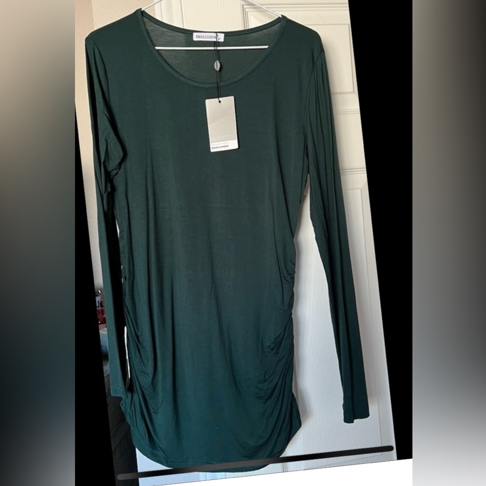 M SMALLSHOW Long Sleeve Side Ruched Maternity Top RICH DARK GREEN HOLIDAY SHIRT